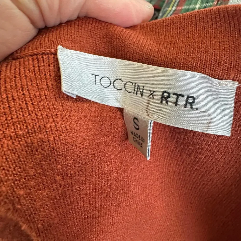 Toccin Rust Brown Midi Ribbed Knit Dress SMALL Career Bodycon Work Designer $325 - Picture 13 of 14